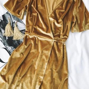 Lulus Golden Yellow Velvet Wrap Dress